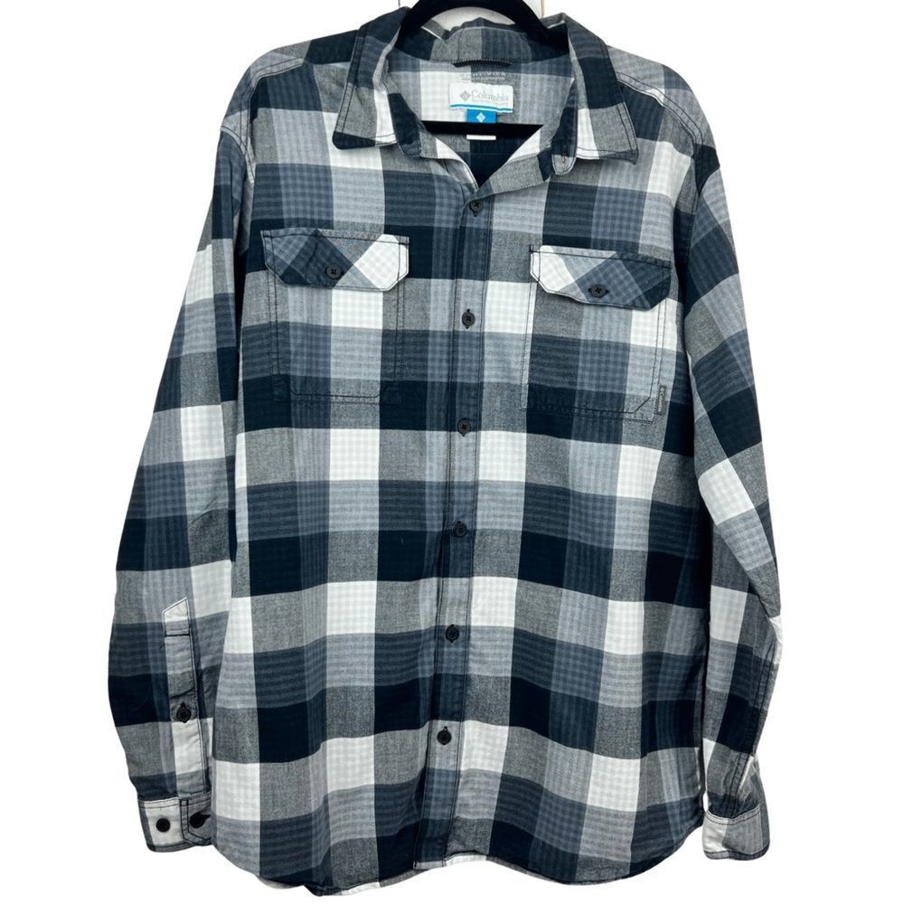 Columbia Black/White a plaid Button Down Shirt Mens size XL